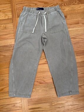 GAP Women's Ankle Cropped Barrel Drawstring Jeans - Light Olive Gray